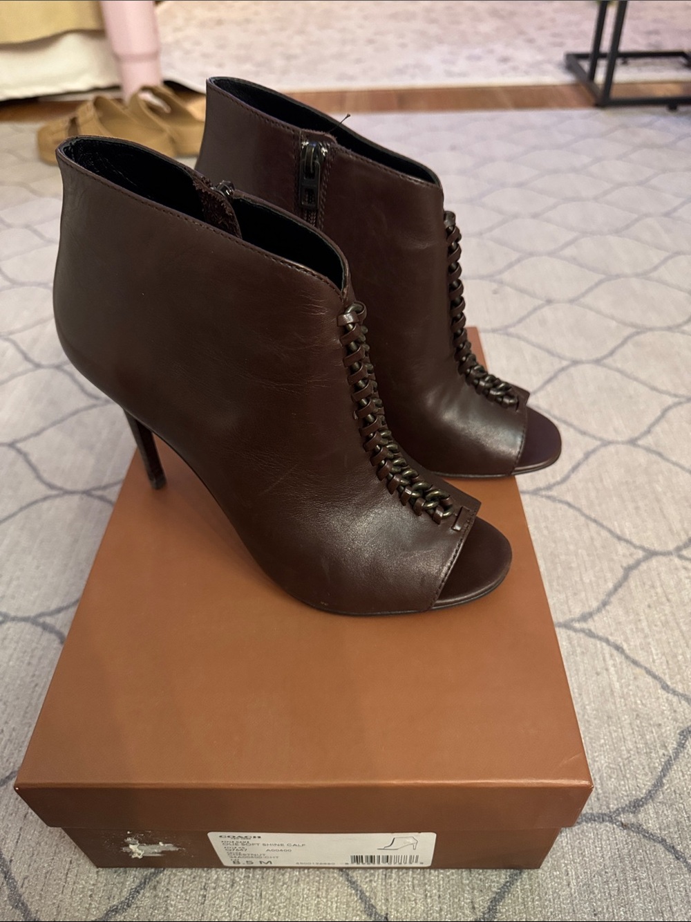 Coach Chestnut Ankle Booties Olie Soft Shine Calf
